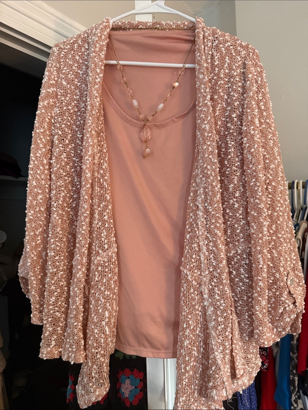 Alfred Dunner Blush Pink Bouclé Open-Front Cardigan